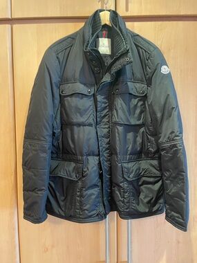 Moncler Black Quilted Military Field Coat with Patch